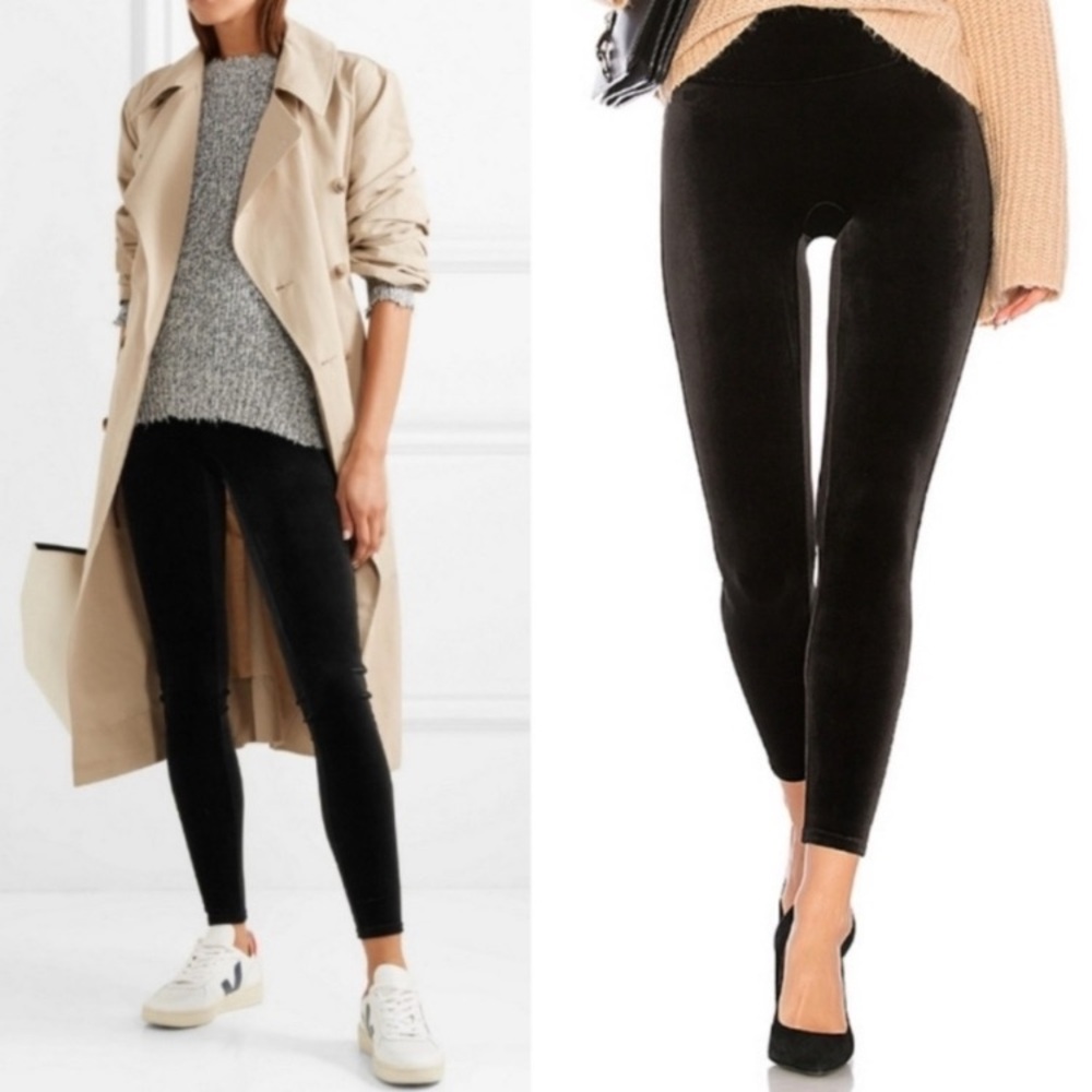 Spanx Black Velvet Leggings Signature Power Waistband Flattering Versatile Chic